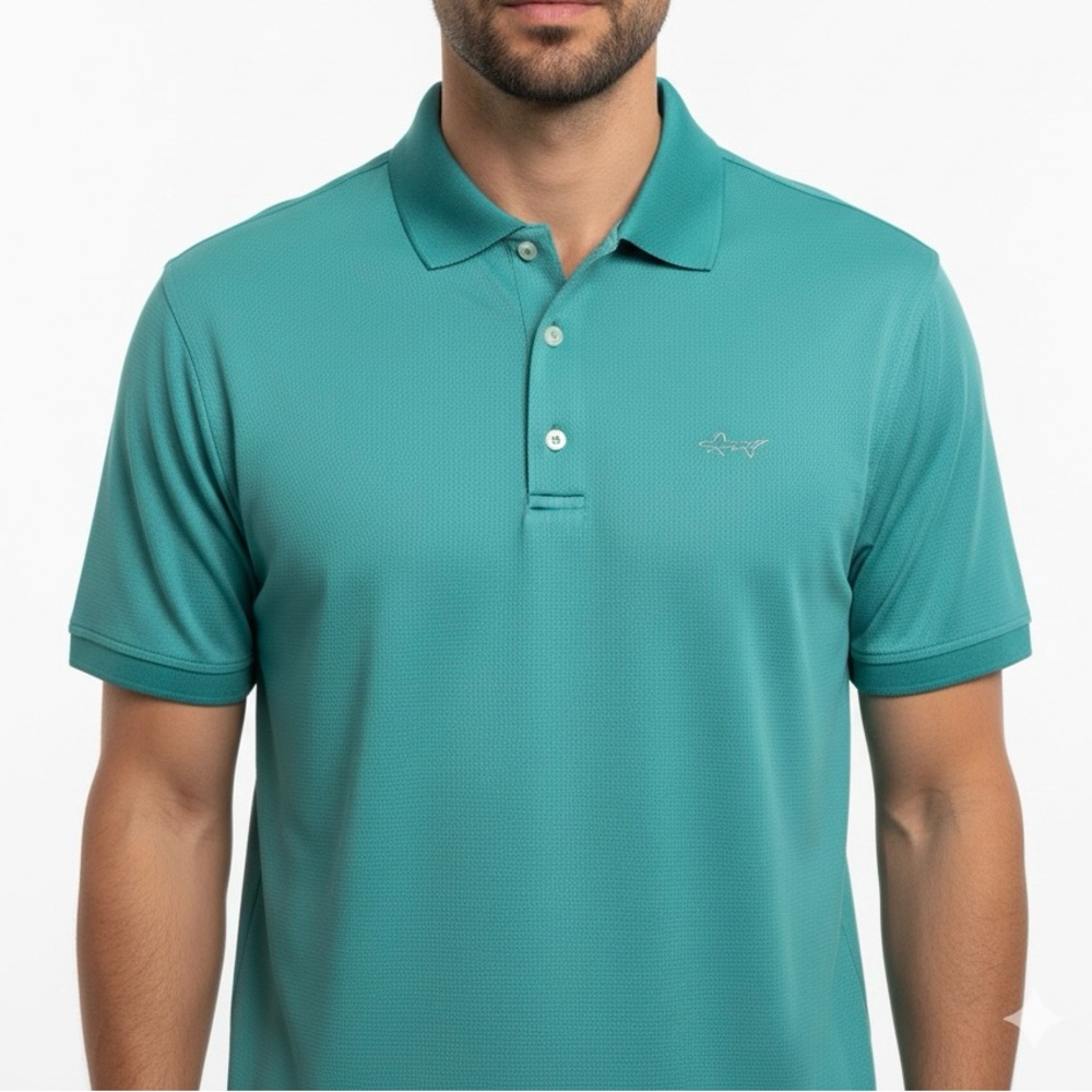 Greg Norman Performance Golf Polo Shirt - Teal Green - Size Large - Shark Logo
